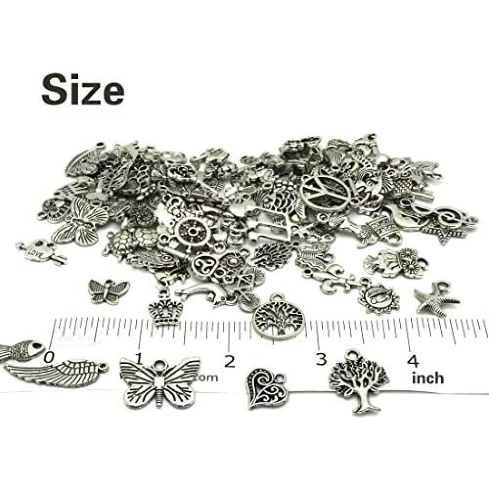 JIALEEY Wholesale Bulk Lots Jewelry Making Silver Charms Mixed Smooth  Tibetan Silver Metal Charms Pendants DIY