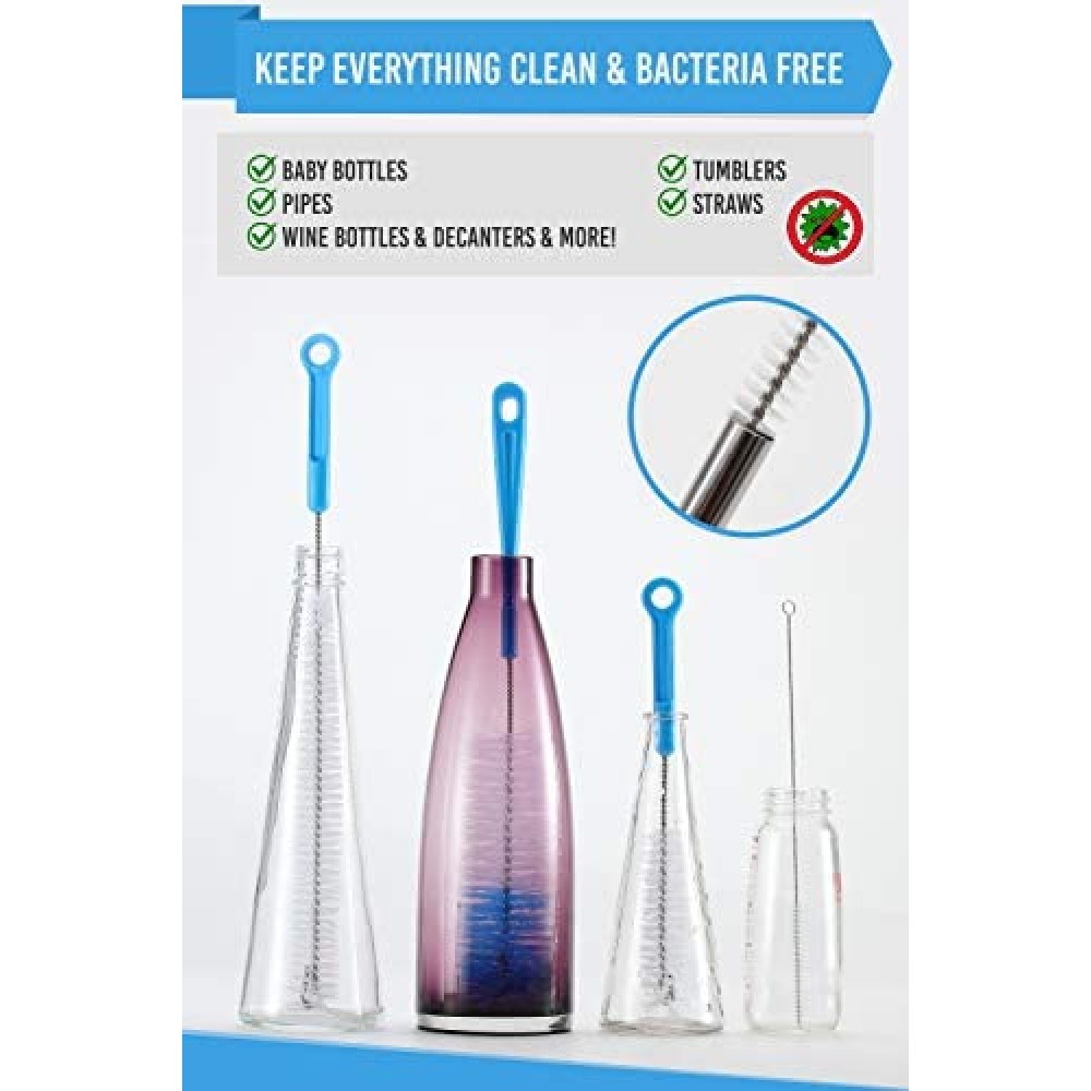 MOSOLAN Bottle Brush Cleaner 5 Pack - Long Handle Water Bottle and Straw Cleaning Brush Set for Washing Narrow Neck Bottles, Sport Bottles, Kombucha